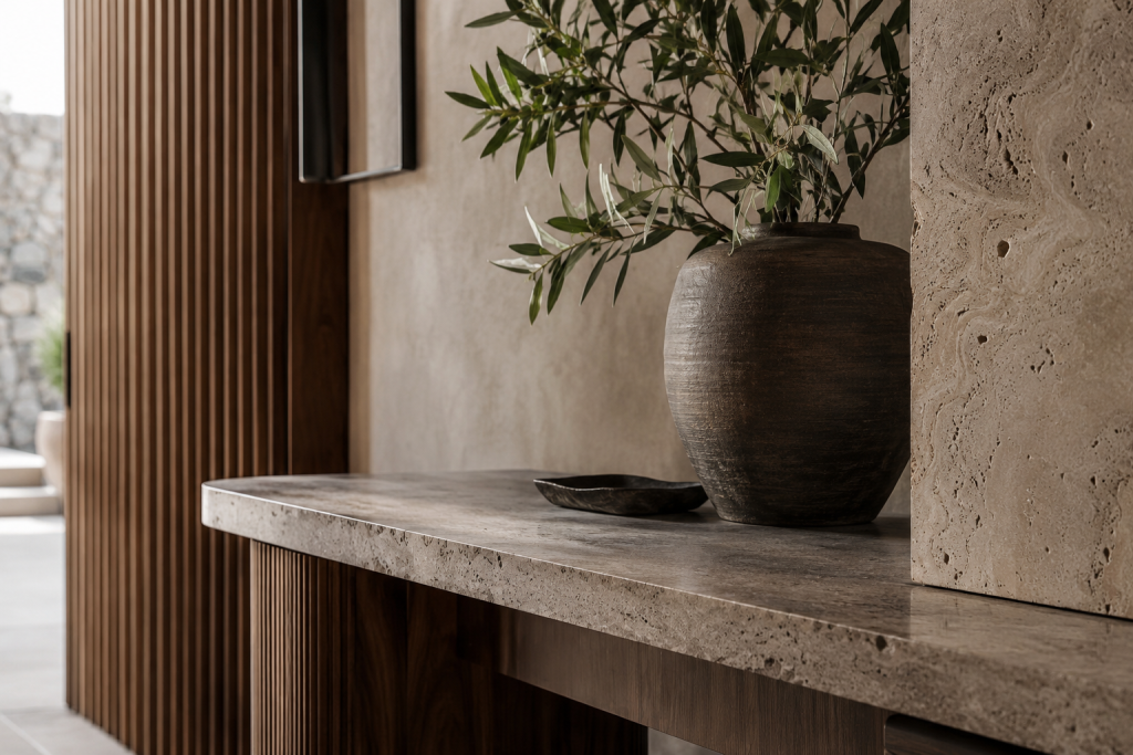 Détails décoratifs raffinés dans une entrée moderne minimaliste et élégante