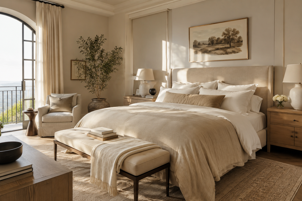 Chambre élégante et apaisante avec lumière naturelle et décoration harmonieuse