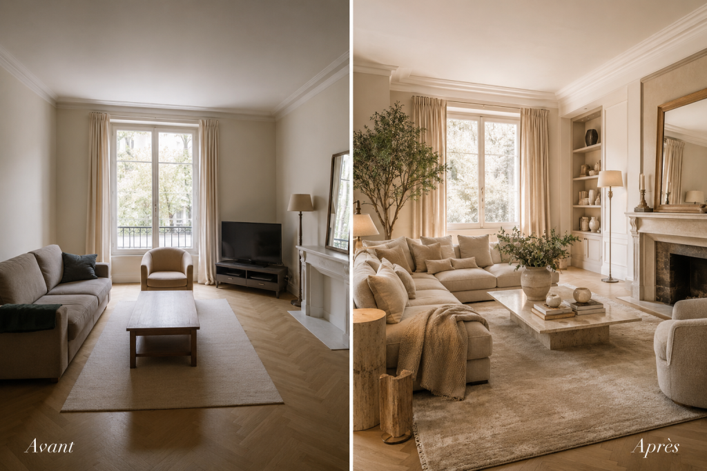 Transformation d'un salon avant après
