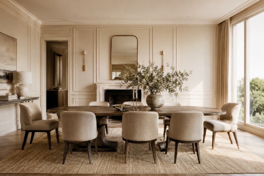 Inspiration salle à manger élégante style magazine déco moderne avec grande table en bois naturel