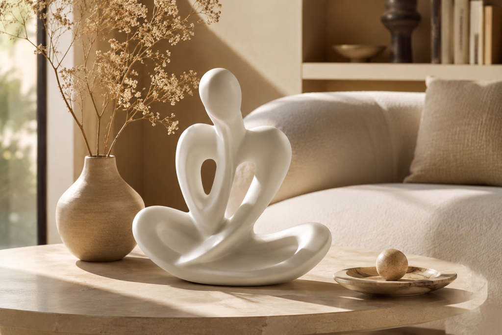 Sculpture décorative en céramique dans un intérieur au style contemporain.
