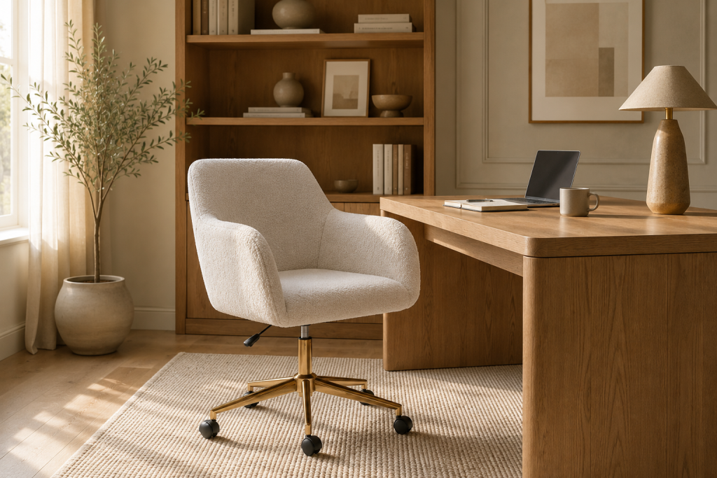 Chaise de bureau confortable en tissu bouclette dans un bureau élégant