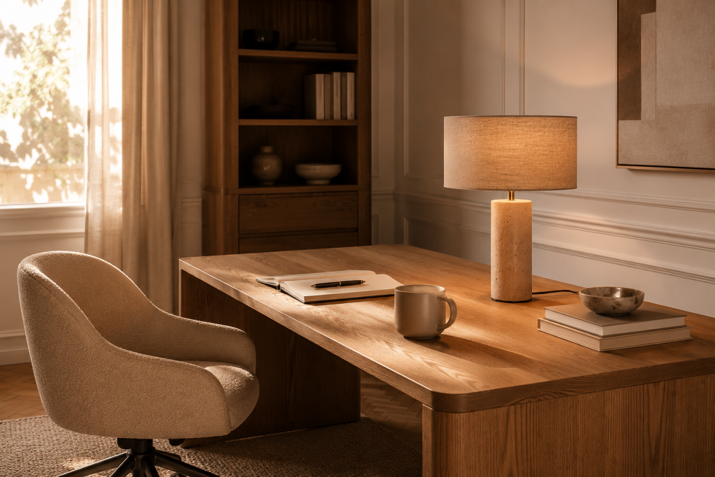 Lampe de bureau design apportant une lumière douce à un espace de travail